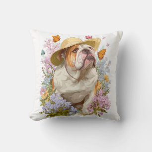Garden Bulldog � Floral Funny Dog Throw Pillow
