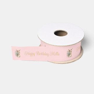 Garden Bunny Pink Custom Birthday Ribbon Grosgrain Ribbon