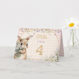 Garden Bunny | Pink Fourth Birthday Card