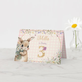 Garden Bunny | Pink Third Birthday Card