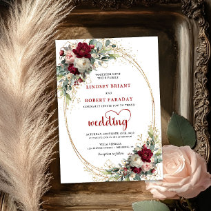 Garden Burgundy Bohemian Floral Wedding Invite