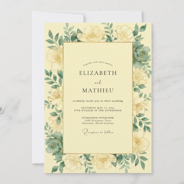 Garden Butter Yellow Leafy Wedding Invitation (Front)