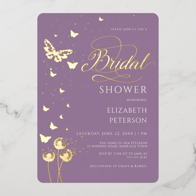 Garden Butterfly Wildflowers Lilac Bridal Shower (Front)