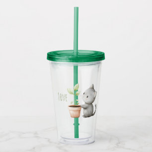Garden Cat with Plant love Acrylic Tumbler