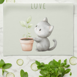 Garden Cat with Plant Love Kitchen Towel