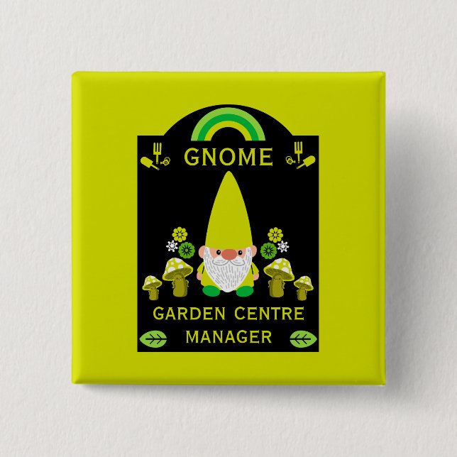 Garden Centre Gnome 2 Inch Square Button (Front)