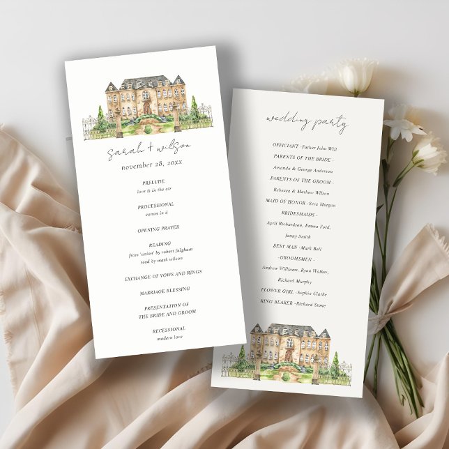 Garden Chateau Watercolor Wedding Program Card (Creator Uploaded)