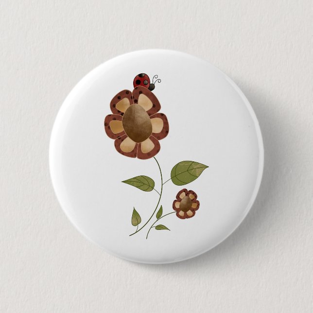 Garden Collection · Flower with Ladybug 2 Inch Round Button (Front)