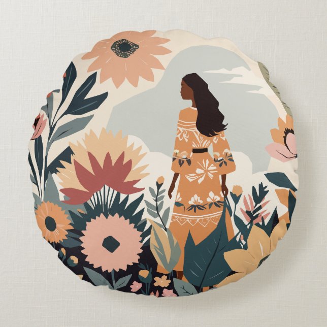 Garden Contemplation Round Pillow (Front)