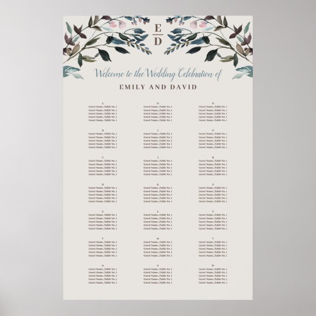 Garden Crest | Eggshell Alphabetical Seating Chart (Front)
