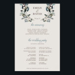Garden Crest | Eggshell | Ceremony Program Sign<br><div class="desc">Elegant wedding ceremony program sign,  featuring watercolor florals and leaves in navy. Coordinates with our "Garden Crest" wedding collection. Visit the collection to see more items that match.</div>