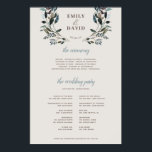 Garden Crest | Eggshell | Ceremony Program Sign<br><div class="desc">Elegant wedding ceremony program sign,  featuring watercolor florals and leaves in navy. Coordinates with our "Garden Crest" wedding collection. Visit the collection to see more items that match.</div>