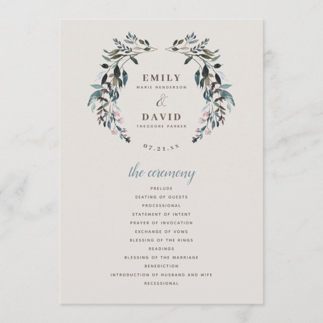 Garden Crest | Eggshell | Floral Wedding Ceremony Program (Front)