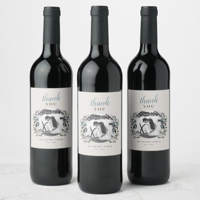 Garden Crest | Eggshell | Thank You Photo Favour Wine Label (Bottles)