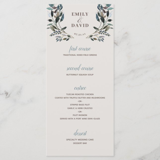 Garden Crest | Eggshell | Wedding 4 Course Menu (Front)