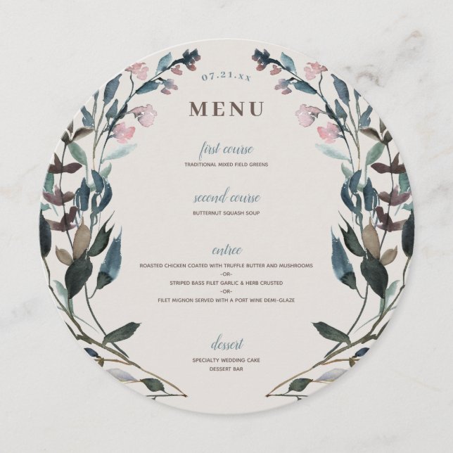 Garden Crest | Eggshell | Wedding Circle Menu (Front)