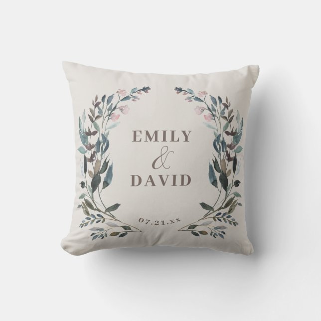 Garden Crest | Eggshell | Wedding Names Outdoor Pillow (Front)