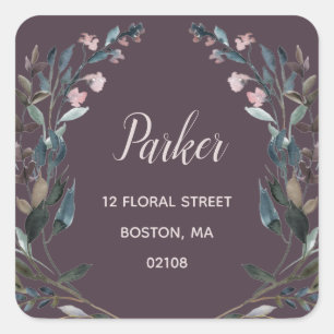 Garden Crest   Mauve Purple Floral Return Address Square Sticker