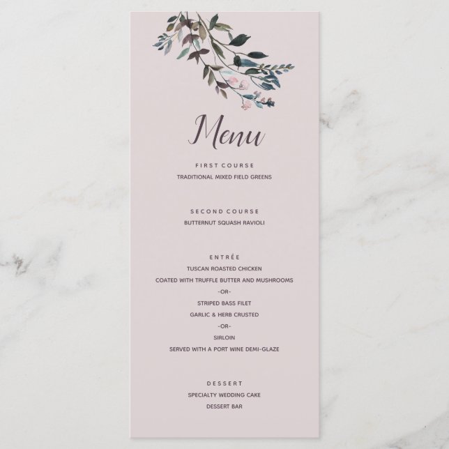 Garden Crest | Mauve Purple Floral Wedding Script Menu (Front)