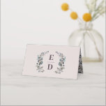 Garden Crest | Mauve Purple Wedding Monogram Table Place Card<br><div class="desc">Add the finishing details to your day-of decorations with this sign these elegant placards. Featuring watercolor floral leaf crest with monogram and table on the reverse. This design coordinates with out "Garden Crest" wedding collection.</div>