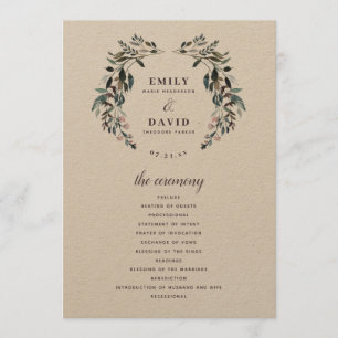 Garden Crest Rustic Kraft Floral Wedding Ceremony Program