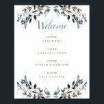 Garden Crest White Blue Floral Wedding Program Poster<br><div class="desc">This wedding program poster announces the schedule of your  big day to your bridal party and guests in style. Featuring navy and pink watercolored flowers and leaves. This is part of our "Garden Crest" wedding collection. Be sure to visit the collection to see more  coordinating items!</div>