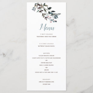 Garden Crest   White Blue Floral Wedding Script Menu