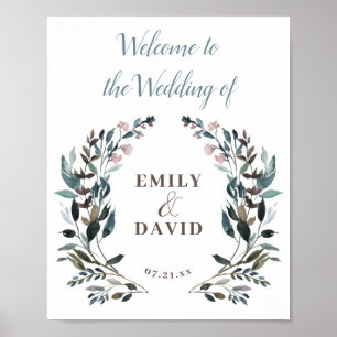 Garden Crest   White Dusty Blue Welcome Wedding Poster