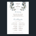 Garden Crest | White Floral Ceremony Program Sign<br><div class="desc">Elegant wedding ceremony program sign,  featuring watercolor florals and leaves in navy. Coordinates with our "Garden Crest" wedding collection. Visit the collection to see more items that match.</div>