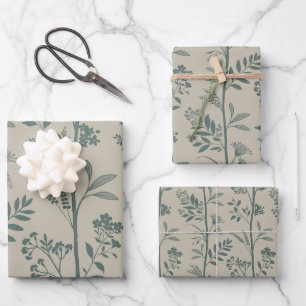 Garden Dream Elegant Botanicals teal & beige Wrapping Paper Sheet