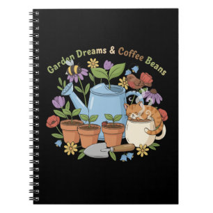 Garden Dreams & Coffee Beans Cute Cat Cottagecore  Notebook