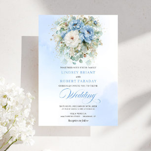 Garden Dusty Blue White Flowers Download Wedding Invitation