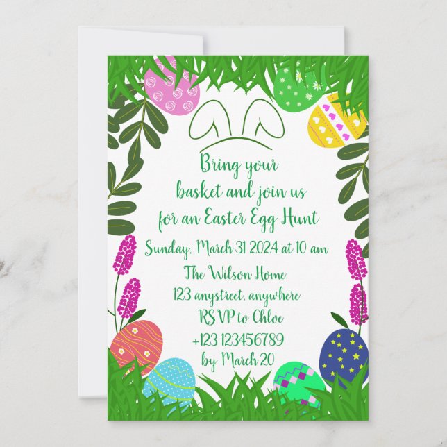 Garden Easter Egg Hunt Colourful Eggs  Invitation (Front)