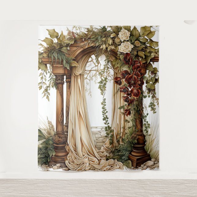 Garden Elegance Custom Wedding Backdrop Tapestry (Front)