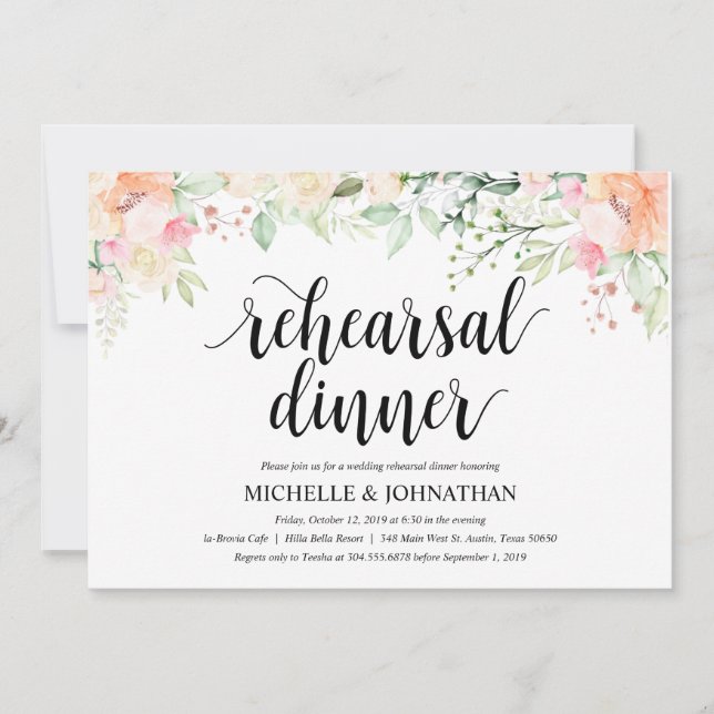 Garden Elegance Wedding Rehearsal Dinner Invites (Front)