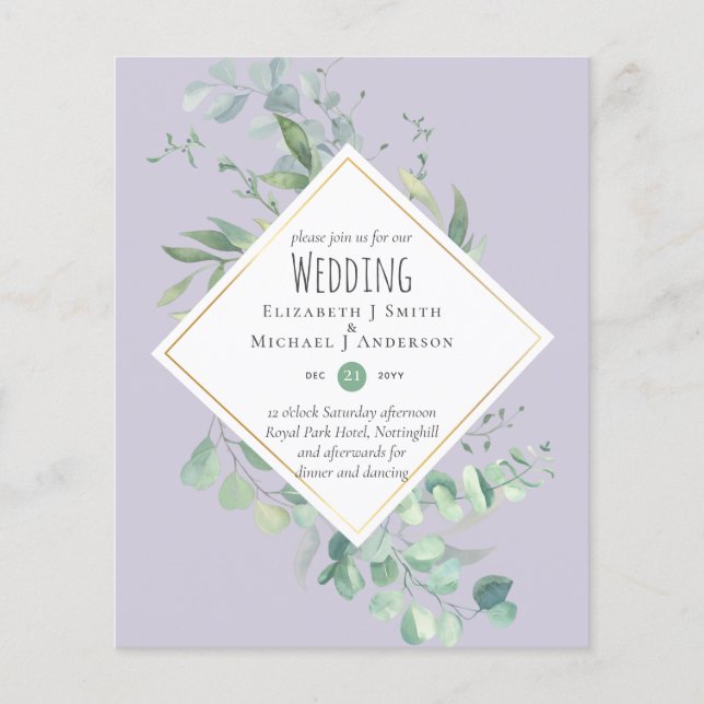 Garden Eucalyptus Greenery DUSTY Purple Wedding Flyer (Front)