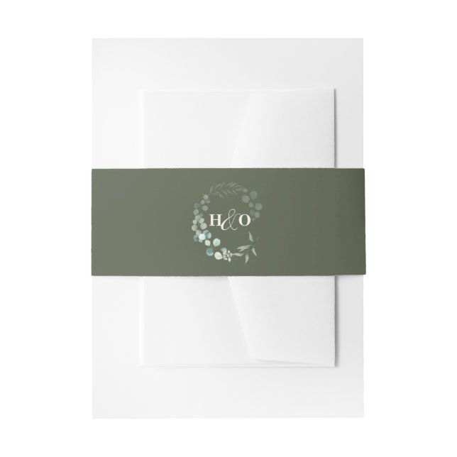 Garden Eucalyptus Script Rustic Invitation Belly Band (Front Example)