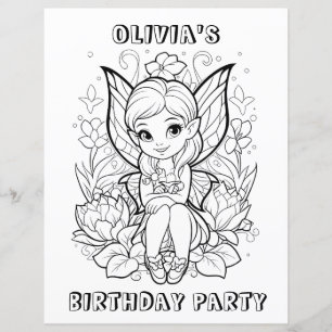 Garden fairy birthday party colouring activity 