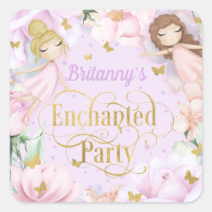 Garden fairy, enchanted party birthday square stic sticker