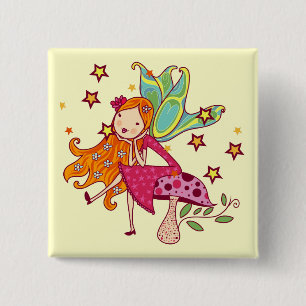 Garden Fairy on Mushroom 2 Inch Square Button