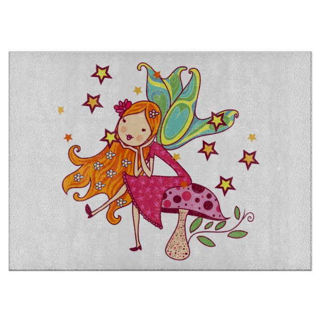 Garden Fairy on Mushroom Cutting Board (Front)