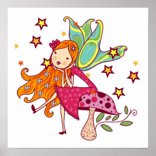 Garden Fairy on Mushroom Poster