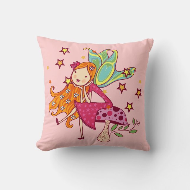 Garden Fairy on Mushroom Throw Pillow (Front)