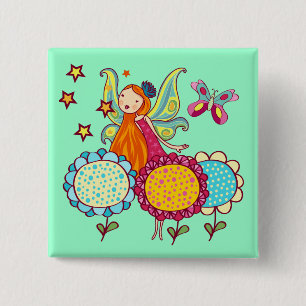 Garden Fairy With Flowers 2 Inch Square Button