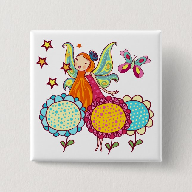 Garden Fairy With Flowers 2 Inch Square Button (Front)