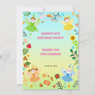Garden Fairy with pet friends Birthday Party Thank You Card