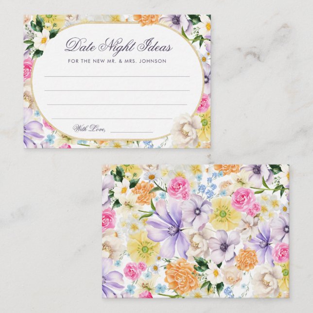 Garden Fantasy | Date Night Ideas Bridal Shower Enclosure Card (Front/Back)