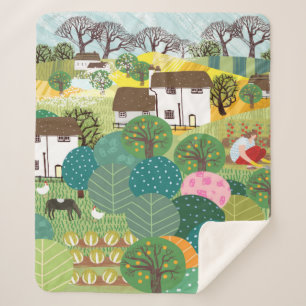 Garden, farm, nature and countryside. Vintage illu Sherpa Blanket