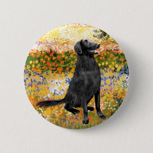 Garden - Flat Coated Retriever 2 Inch Round Button (Front)