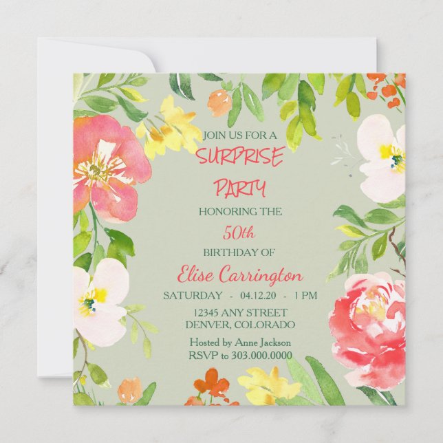 Garden Floral Border Birthday Party Invitation (Front)